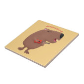 Cute singing capybara ukulele cartoon tegeltje (Zijkant)