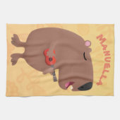 Cute singing capybara ukulele cartoon theedoek (Horizontaal)