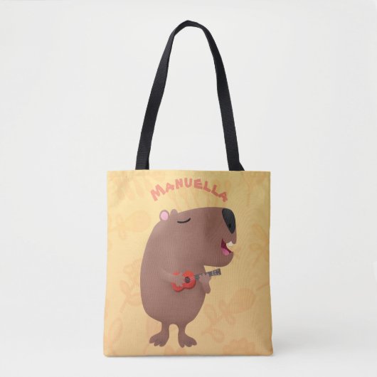 Cute singing capybara ukulele cartoon tote bag (Voorkant)