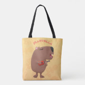 Cute singing capybara ukulele cartoon tote bag (Achterkant)