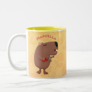 Cute singing capybara ukulele cartoon tweekleurige koffiemok