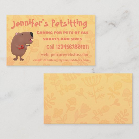 Cute singing capybara ukulele cartoon visitekaartje (Voorkant / Achterkant)