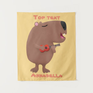 Cute singing capybara ukulele cartoon wandkleed