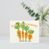 Cute singing carrot cartoon illustratie briefkaart (Staand voorkant)