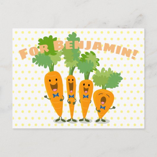 Cute singing carrot cartoon illustratie briefkaart (Voorkant)