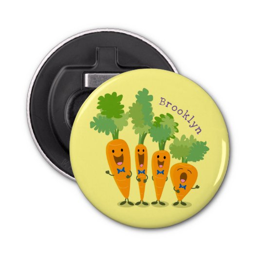 Cute singing carrot cartoon illustratie button flesopener (Voorkant)