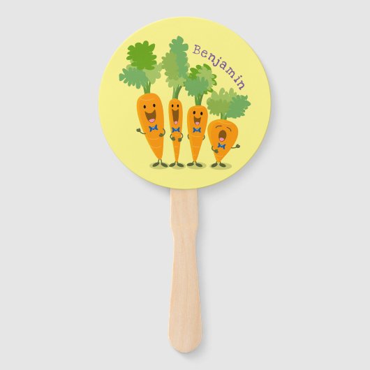 Cute singing carrot cartoon illustratie handwaaier (Voorkant)