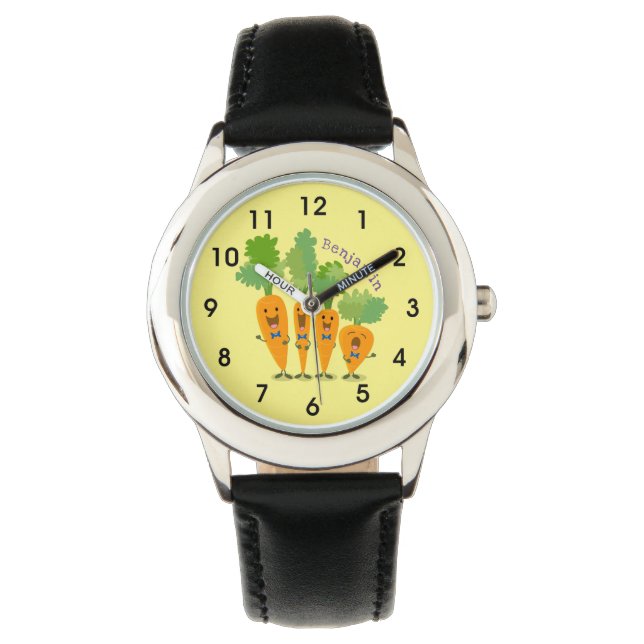 Cute singing carrot cartoon illustratie horloge (Voorkant)