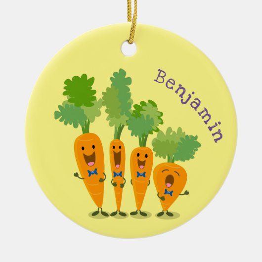 Cute singing carrot cartoon illustratie keramisch ornament (Voorkant)
