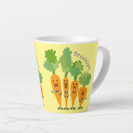 Cute singing carrot cartoon illustratie latte mok (Rechterhoek)
