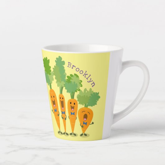 Cute singing carrot cartoon illustratie latte mok (Rechts)