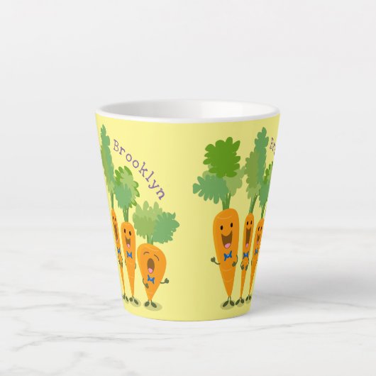 Cute singing carrot cartoon illustratie latte mok (Voorkant)