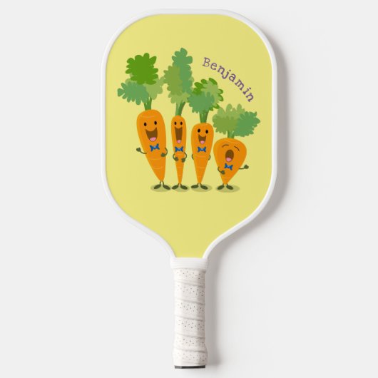 Cute singing carrot cartoon illustratie pickleball paddle (Voorkant)
