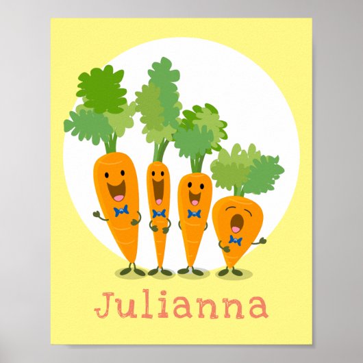 Cute singing carrot cartoon illustratie poster (Voorkant)