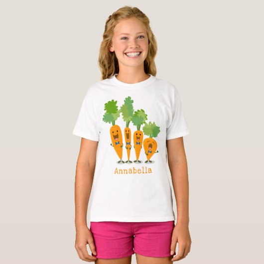 Cute singing carrot cartoon illustratie t-shirt (Voorkant volledig)