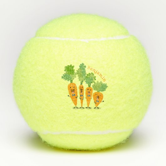 Cute singing carrot cartoon illustratie tennisballen (Voorkant)