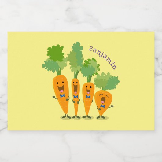 Cute singing carrot cartoon illustratie voedselcontainer etiket (Enkel label)