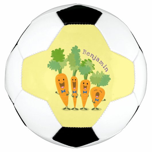Cute singing carrot cartoon illustratie voetbal (Voorkant)