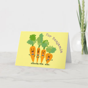 Cute singing carrot quartet cartoon illustration kaart