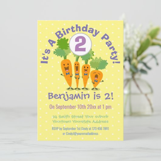 Cute singing carrots cartoon kaart (Staand voorkant)