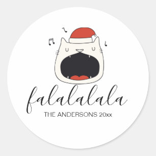 Cute Singing Cat Fa La La La La La La Holiday Ronde Sticker