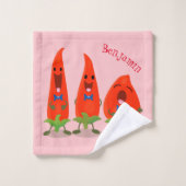 Cute-Singing chili peppers cartoon illustratie Bad Handdoek (Wasdoekje)