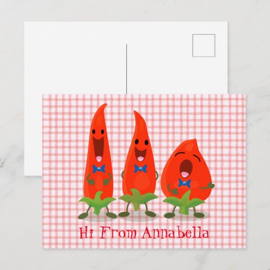 Cute-Singing chili peppers cartoon illustratie Briefkaart (Voorkant / Achterkant)
