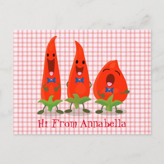 Cute-Singing chili peppers cartoon illustratie Briefkaart (Voorkant)