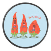 Cute-Singing chili peppers cartoon illustratie Hockey Puck (Voorkant)