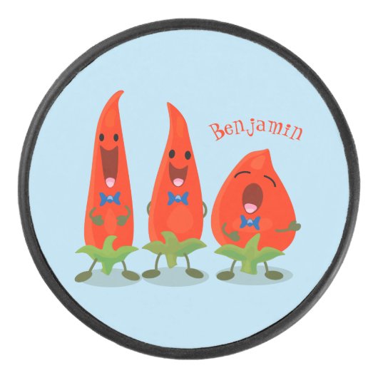 Cute-Singing chili peppers cartoon illustratie Hockey Puck (Voorkant)