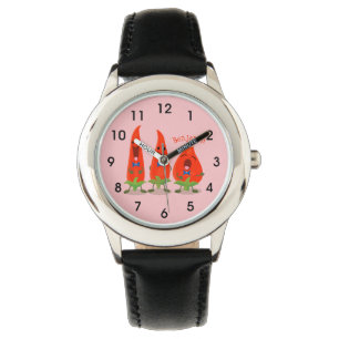Cute-Singing chili peppers cartoon illustratie Horloge