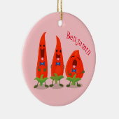 Cute-Singing chili peppers cartoon illustratie Keramisch Ornament (Rechts)