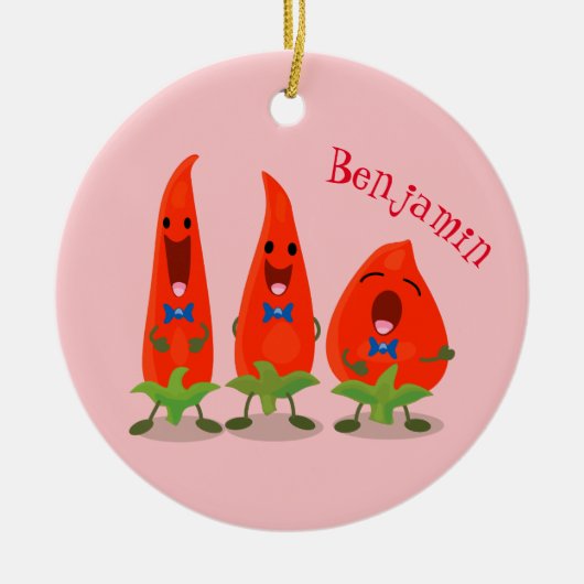 Cute-Singing chili peppers cartoon illustratie Keramisch Ornament (Voorkant)