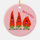 Cute-Singing chili peppers cartoon illustratie Keramisch Ornament (Achterkant)