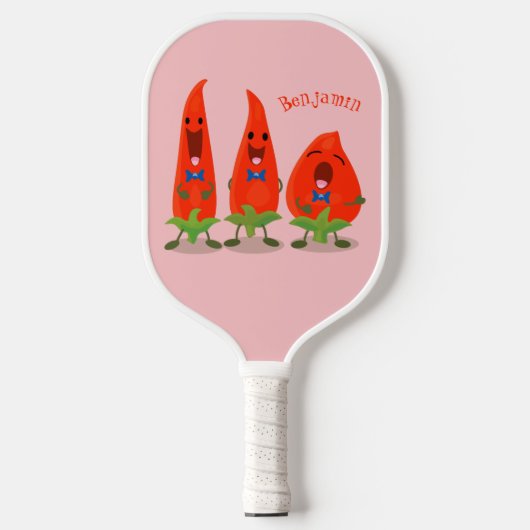 Cute-Singing chili peppers cartoon illustratie Pickleball Paddle (Voorkant)