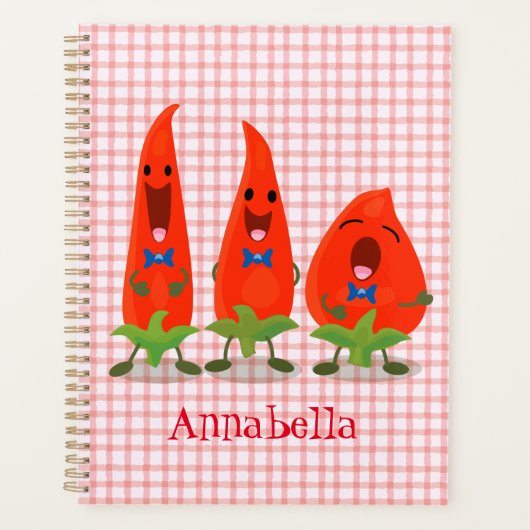 Cute-Singing chili peppers cartoon illustratie Planner (Voorkant)