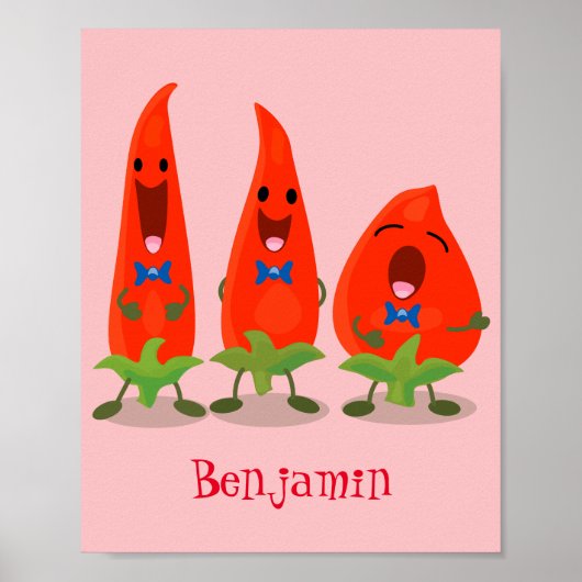 Cute-Singing chili peppers cartoon illustratie Poster (Voorkant)