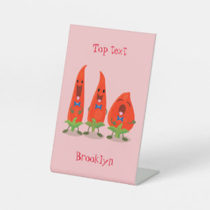 Cute-Singing chili peppers cartoon illustratie Reclamebord Met Voetstuk