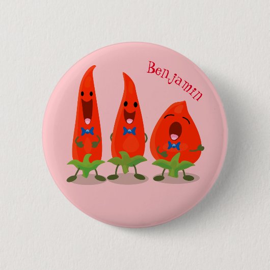 Cute-Singing chili peppers cartoon illustratie Ronde Button 5,7 Cm (Voorkant)
