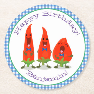 Cute-Singing chili peppers cartoon illustratie Ronde Kartonnen Onderzetter