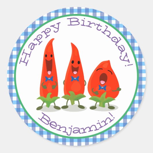 Cute-Singing chili peppers cartoon illustratie Ronde Sticker (Voorkant)