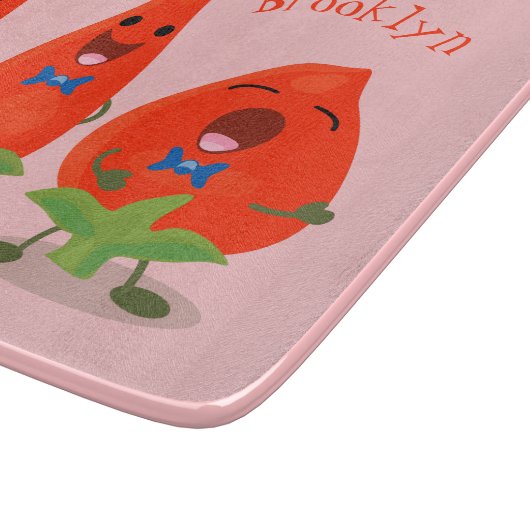 Cute-Singing chili peppers cartoon illustratie Snijplank (Hoek)