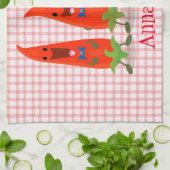 Cute-Singing chili peppers cartoon illustratie Theedoek (Gevouwen)