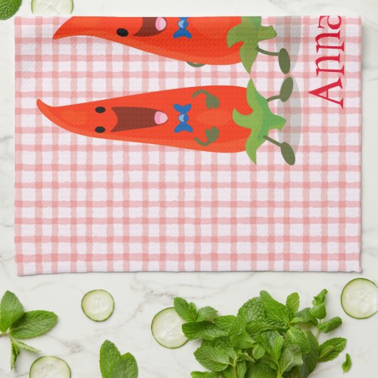 Cute-Singing chili peppers cartoon illustratie Theedoek (Gevouwen)