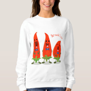 Cute-Singing chili peppers cartoon illustratie Trui