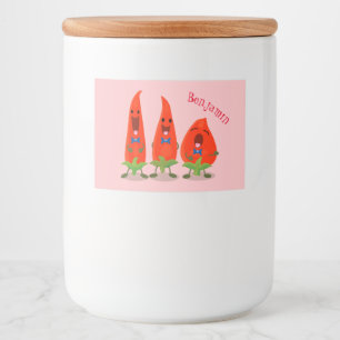 Cute-Singing chili peppers cartoon illustratie Voedselcontainer Etiket