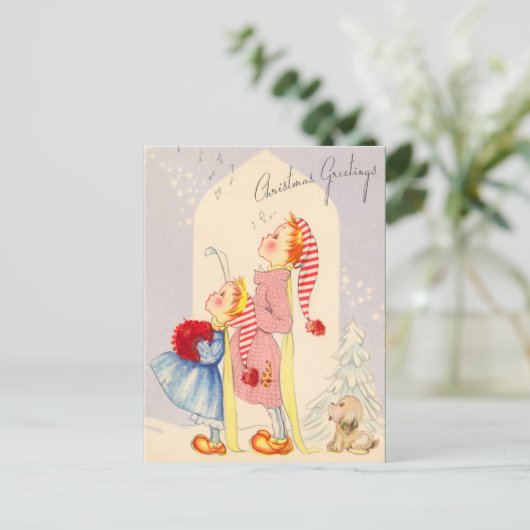 Cute Singing KerstCarolers Briefkaart (Staand voorkant)