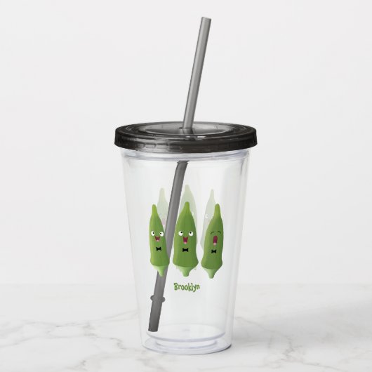 Cute singing okra Plant cartoon Acryl Drinkbeker (Achterkant)