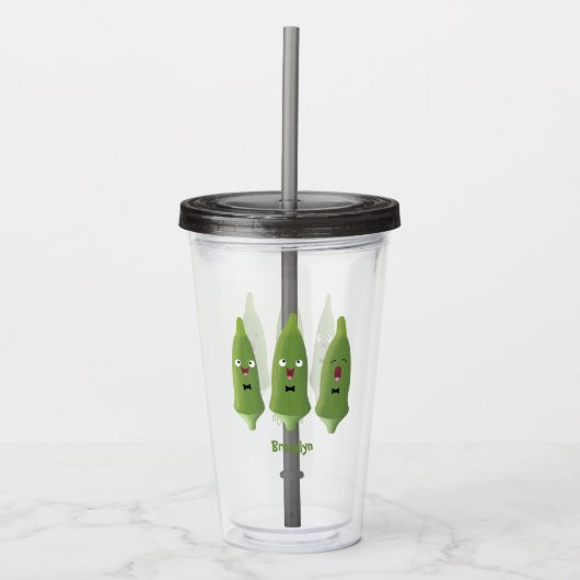 Cute singing okra Plant cartoon Acryl Drinkbeker (Voorkant)