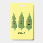Cute singing okra Plant cartoon Badge (Achterkant)